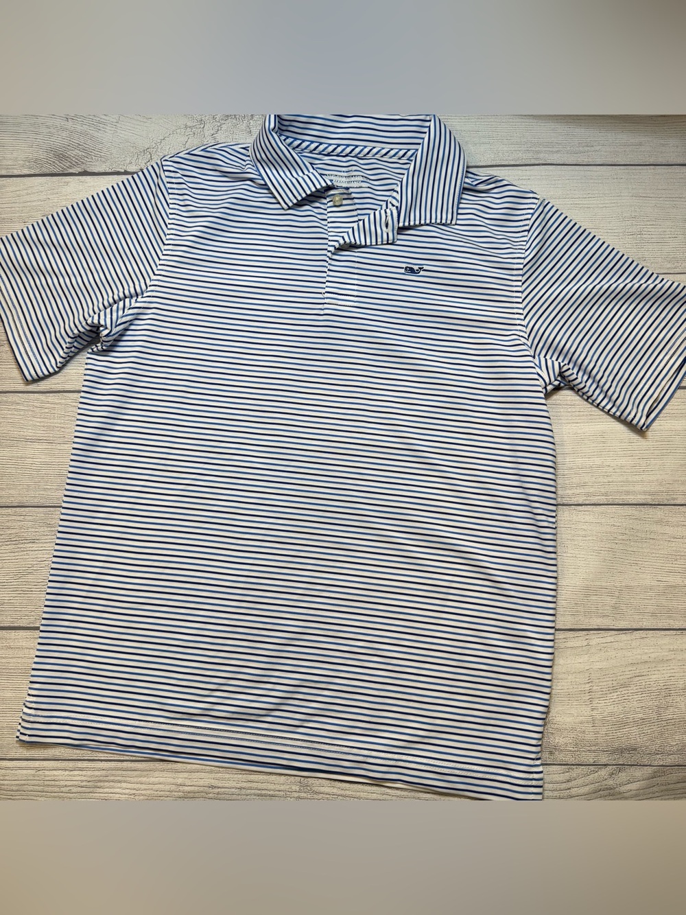 Boys Vineyard Vines White Polo with Navy Stripes